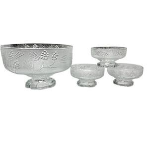 Vintage Indiana Glass Tiara Ponderosa Pine Serving Bowl and 3 Salad Bowls Clear
